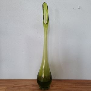 Green Bud Vase Vintage MCM Viking Stretch Swung Art Glass Propagation Vessel